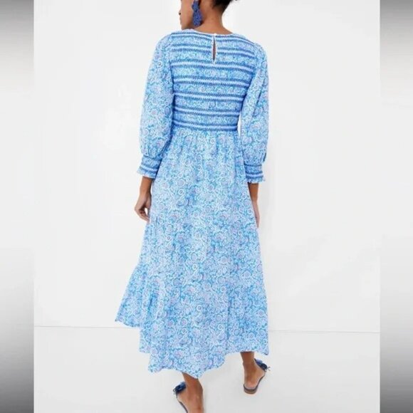 Tuckernuck Pink City Prints Isabel Ornate Sky Blue Smocked Midi Dress - Picture 4 of 16